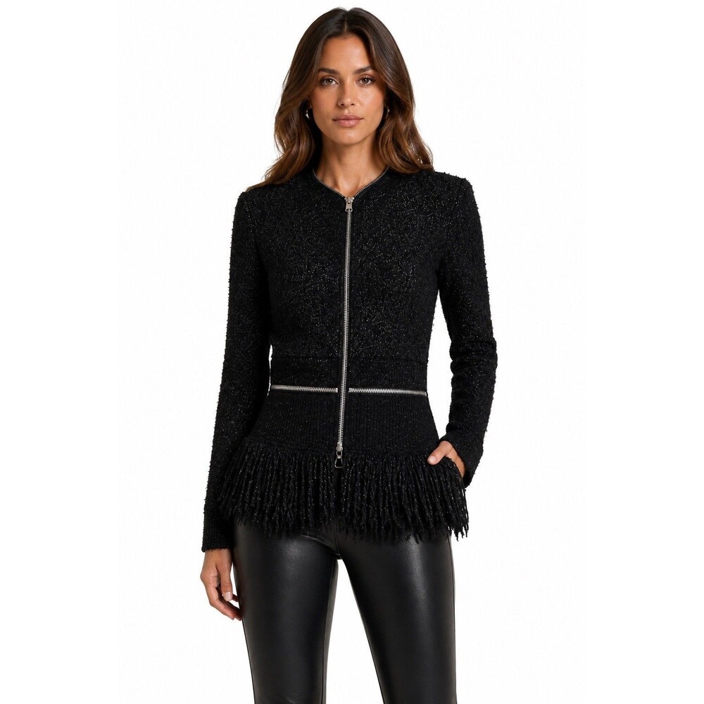 Alexander McQueen Cashmere Wool Fringe Zip Cardigan Jacket Black M Designer Luxe